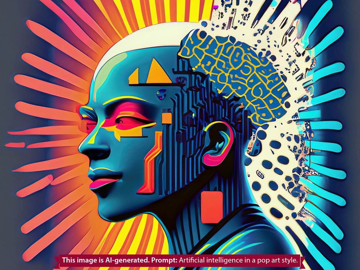 An image representing artificial intelligence, created using AI software using the prompt 'artificial intelligence in a pop art style'.